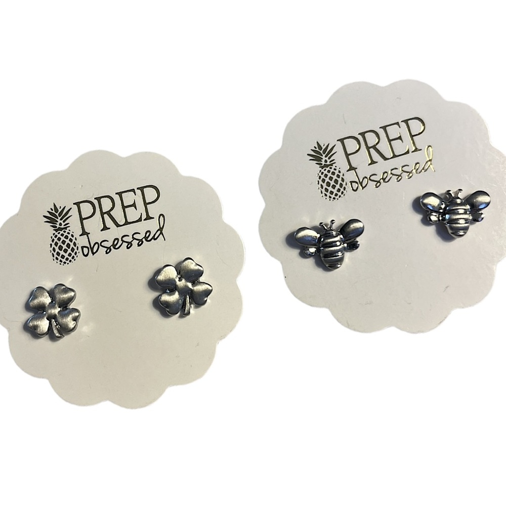 Prep Obsessed Earrings Four Leaf Clover and Bumble Bee Stud Earrings NWT